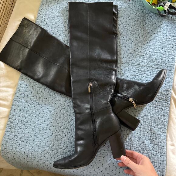 SCHUTZ Mikki Block Over The Knee Boots Black Leather Size 7 Comfort Pointed Toe - Picture 10 of 10